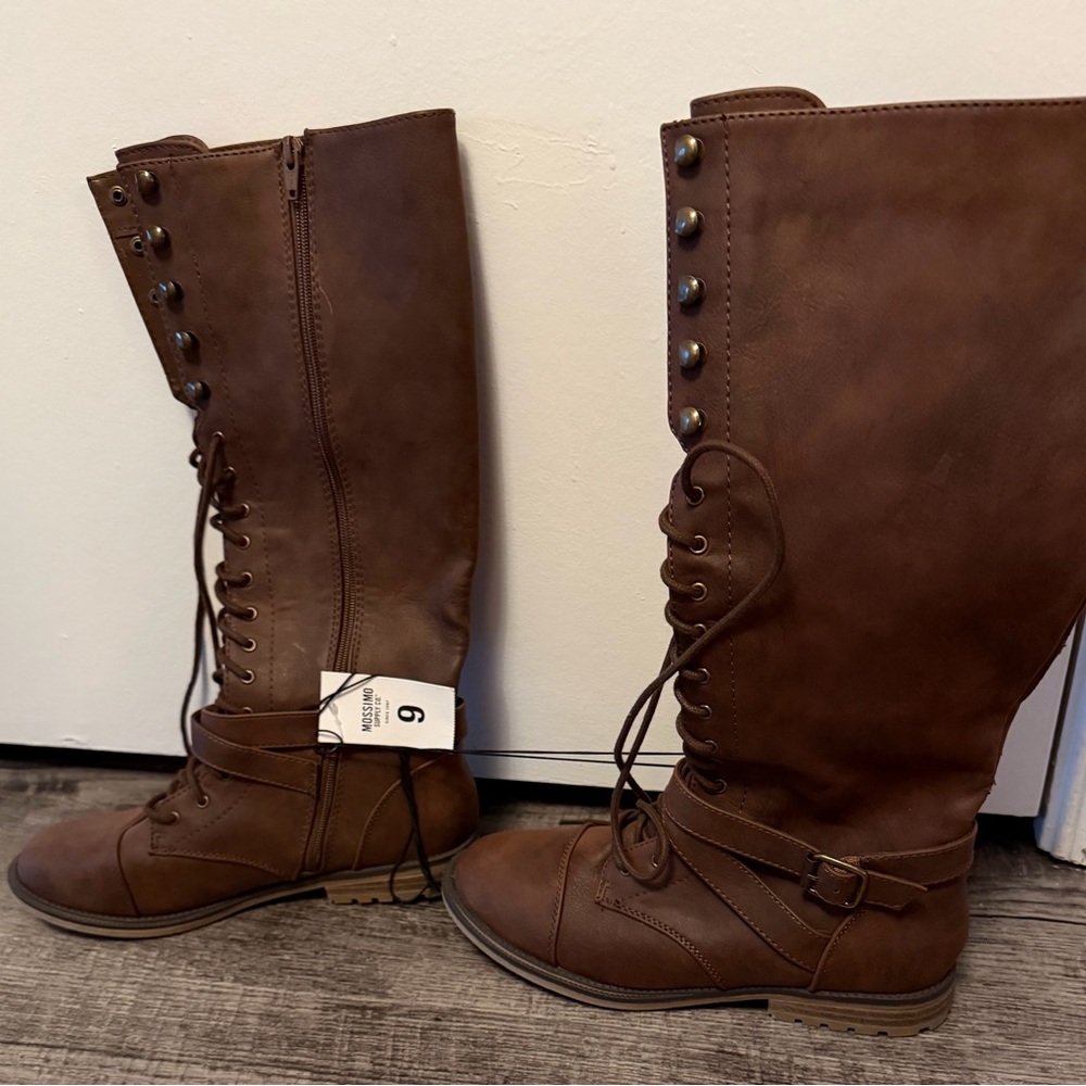 NWT Brown Lace-Up Knee-High Boots